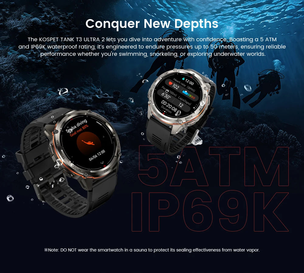 Ceas inteligent KOSPET TANK T3 Ultra 2 pentru bărbați, cu GPS, din oțel inoxidabil, rezistent la apă până la 50 m, IP69K, monitor de sănătate, compatibil cu Android și iOS