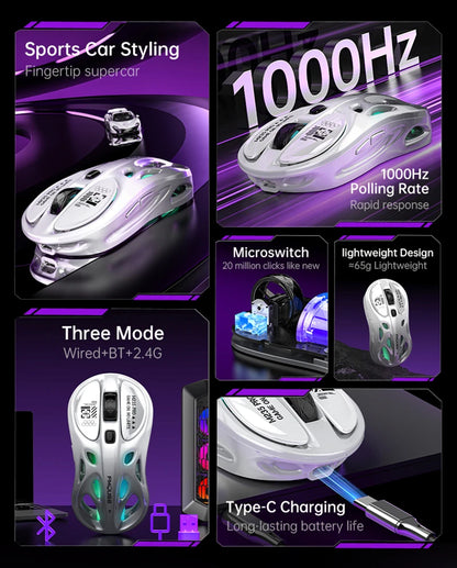 Wireless 2.4G Tri-Mode RGB Gaming Mouse Hollow Lightweight Design With Chroma Lighting Wired Bluetooth E-Sports Mouse Controller