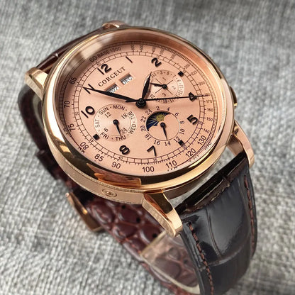 Avtomatska moška ura Multification z datumom, dnevom, mesecem in letom, mehanska moška ura iz 316L, polirano ohišje, indikator dan/noč, 42mm