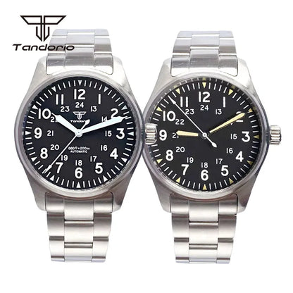 Tandorio 39 mm – męski zegarek automatyczny typu pilot nurkowy, mechanizm NH35/PT5000/Miyota8215, szafirowe szkło AR, wodoodporność 20 barów, świecące wskaźniki