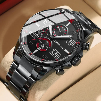 Vyriškas laikrodis CRRJU – prabangus chronografas, didelis ciferblatas, nerūdijantis plienas, atsparus vandeniui, su datos rodikliu