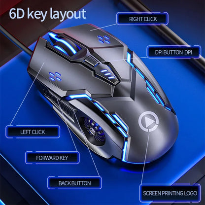 YINDIAO Ergonomic Wired Gaming Mouse RGB Mute Mouse LED Backlit 3200dpi 6 Button G5 USB Mechanical Mouse For PC Laptop Computer