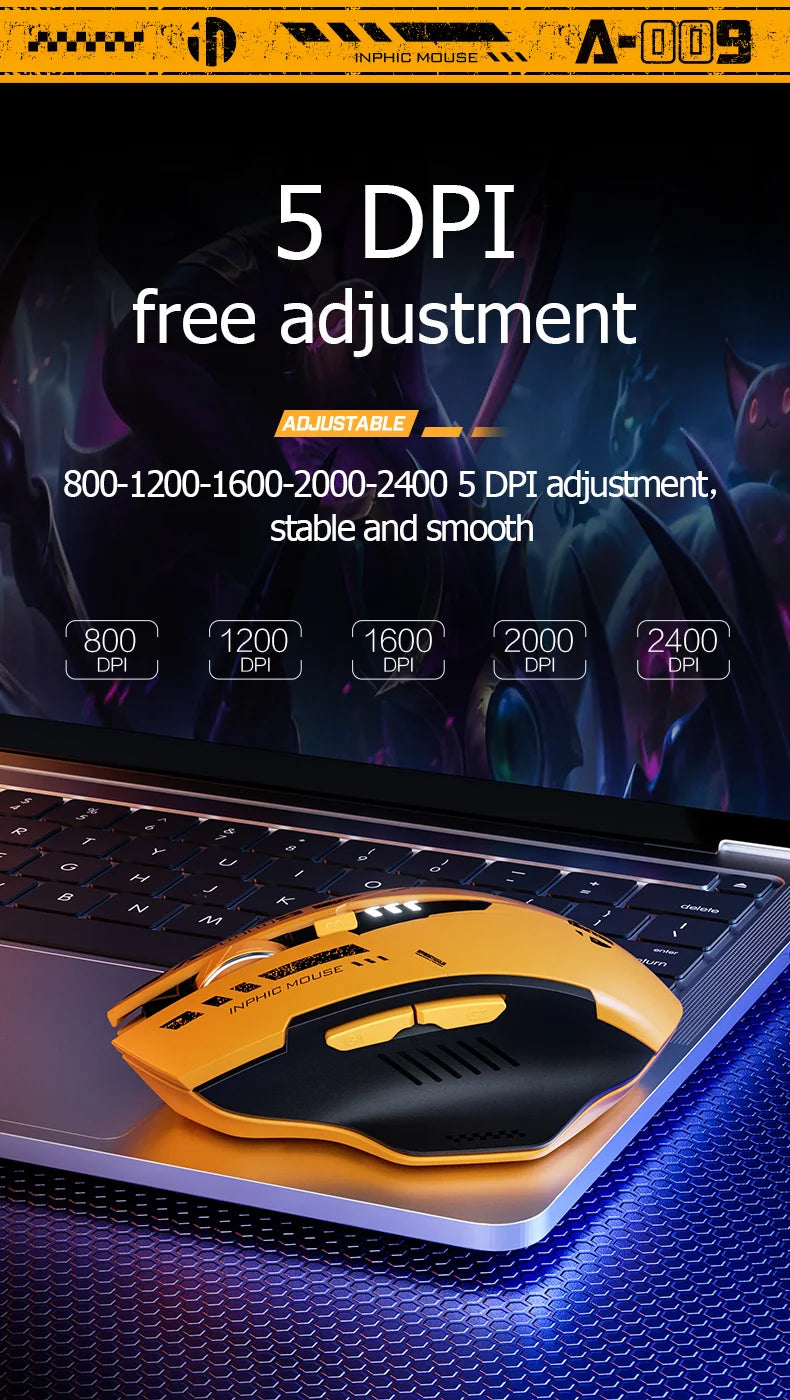 High Quality Inphic A9 200-2400dpi Bluetooth 5.0 Mouse Silent Charging Mechanical Feel Wireless Mouse for Tablet gaming mouse