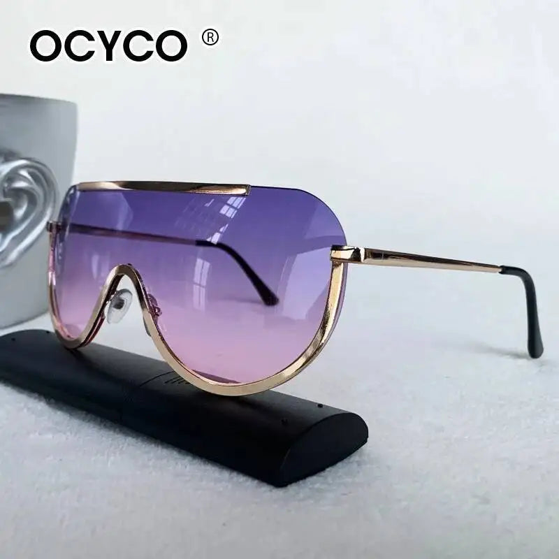 2026 Oversized Metal Rimless Integrated Windproof Sunglasses For Women Trends Y2k Luxury Brand Design Sun Glasses Unisex UV400