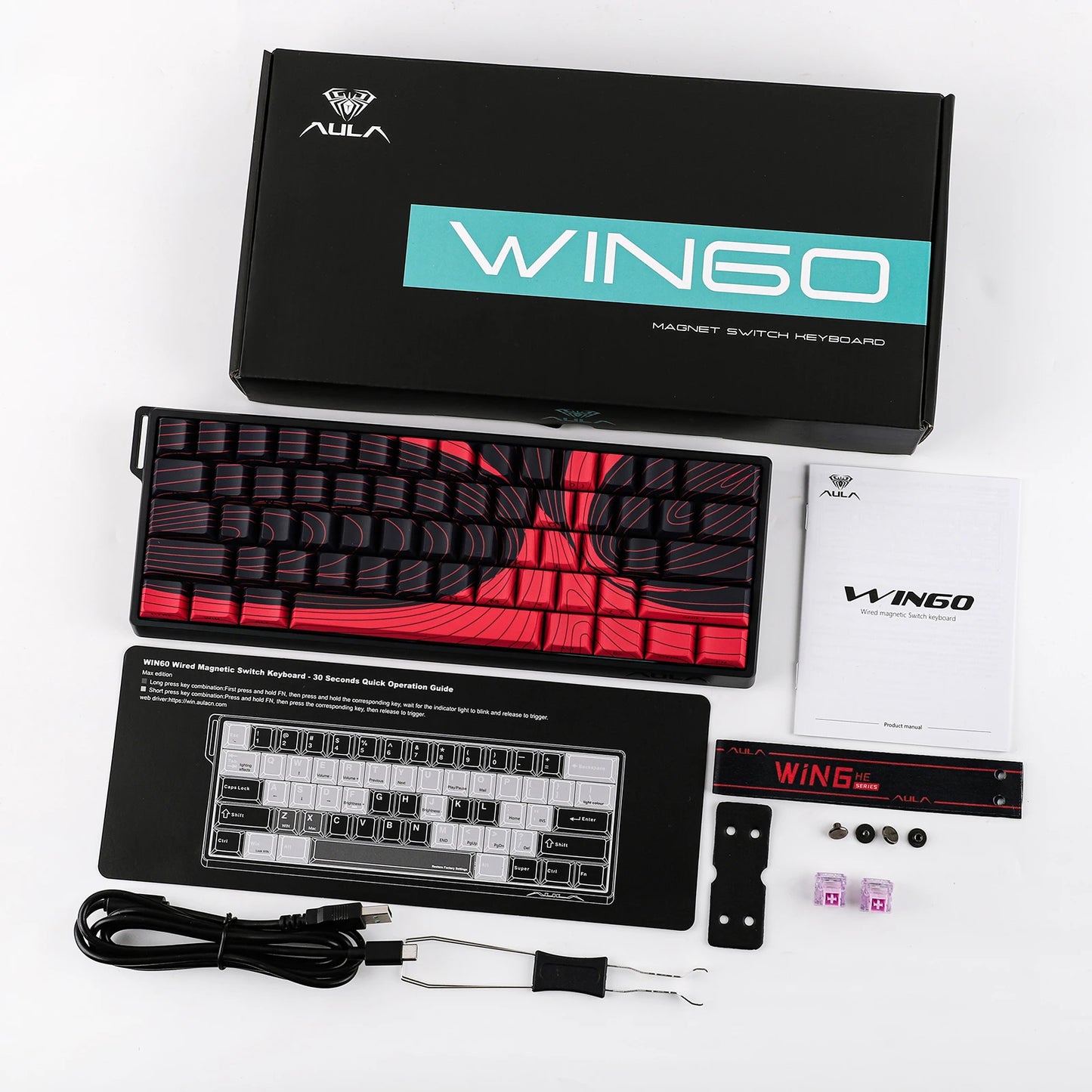 AULA WIN60 HE/WIN60 HE MAX 60% Tastiera meccanica cablata con struttura Tray-Mount hot-swap e switch magnetici Hall Effect