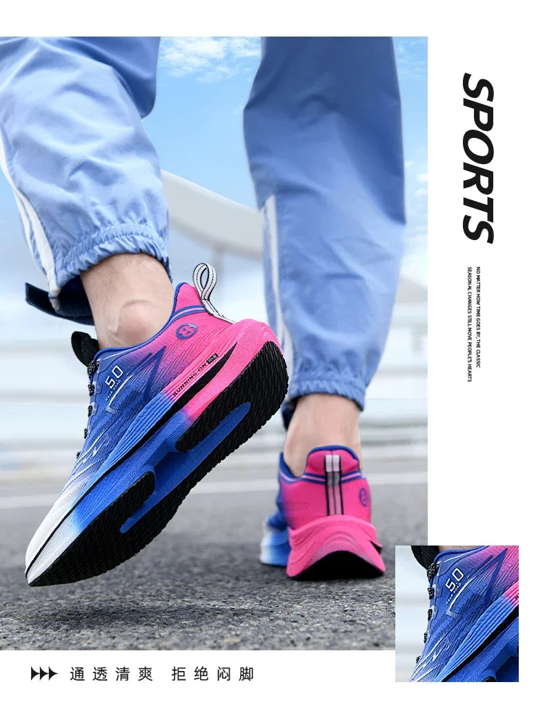 Men Sport Shoes Professional Cushioned Carbon Plate Running Shoes Breathable Lace-up Casual Sneakers Marathon Athletic Footwear