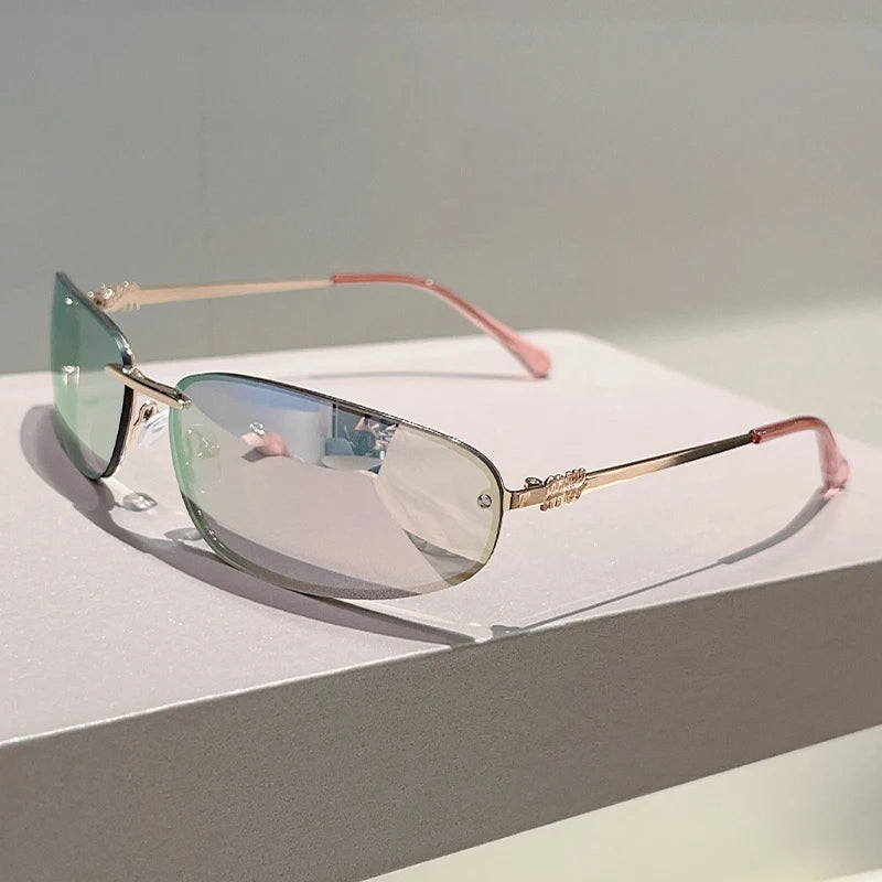 Alloy Rimless Square Sunglasses Women New in Stylish Outdoor Decor Shades Women Trendy Pink Silver Designer Mirror Sun Glasses