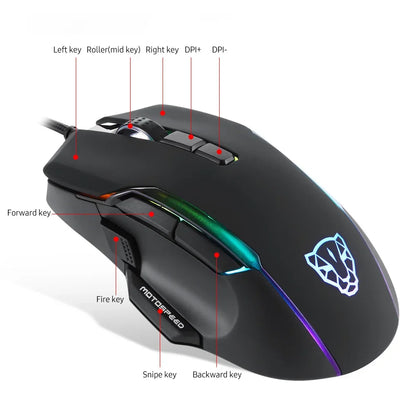 MOTOSPEED V90 Wired Gaming Mouse RGB, 5000 DPI Programmable Gaming Mouse with 9 Buttons, PMW3325 Optical Sensor, USB Wired Gaming Mouse for PC & Laptop
