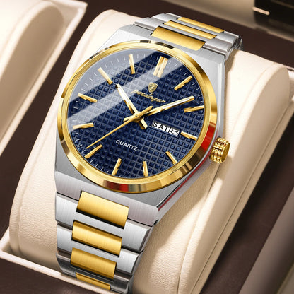 Reloj de pulsera de lujo para hombre POEDAGAR, resistente al agua, luminiscente, de acero inoxidable, con fecha y día de la semana, de cuarzo, estilo ejecutivo.