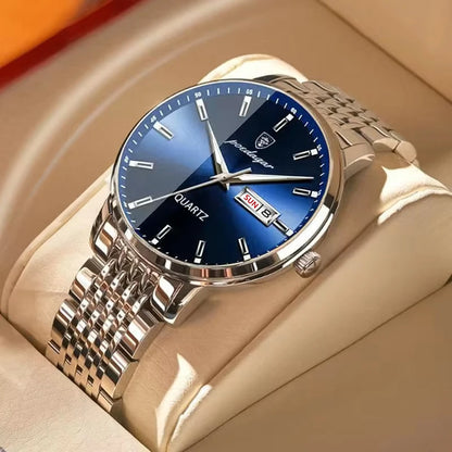 Reloj de hombre POEDAGAR Business de cuarzo, acero inoxidable, resistente al agua, fecha luminosa, reloj de pulsera de lujo informal para hombre