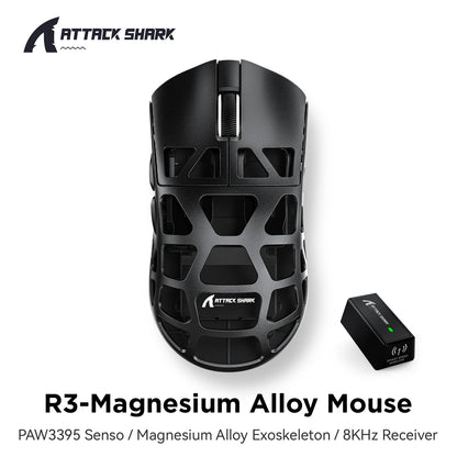ATTACK SHARK R3 Gaming Mouse Magnesium Alloy Honeycomb, Ultra-Lightweight 8K Hz, PAW3395 Sensor, 26000 DPI, Ergonomic Shell
