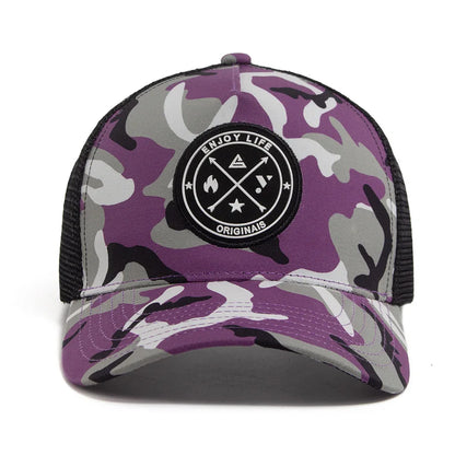 ENJOY LIFE Letter Patch Snapback Hat Camouflage Breathable Mesh Men Hip Hop Baseball Cap Outdoor Casual Sun Hat For Women