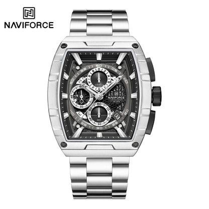 NAVIFORCE Luxury Chronograph Quartz Watch for Men Fashion Tonneau Stainless Steel Man Watches Waterproof Luminous WristWatch