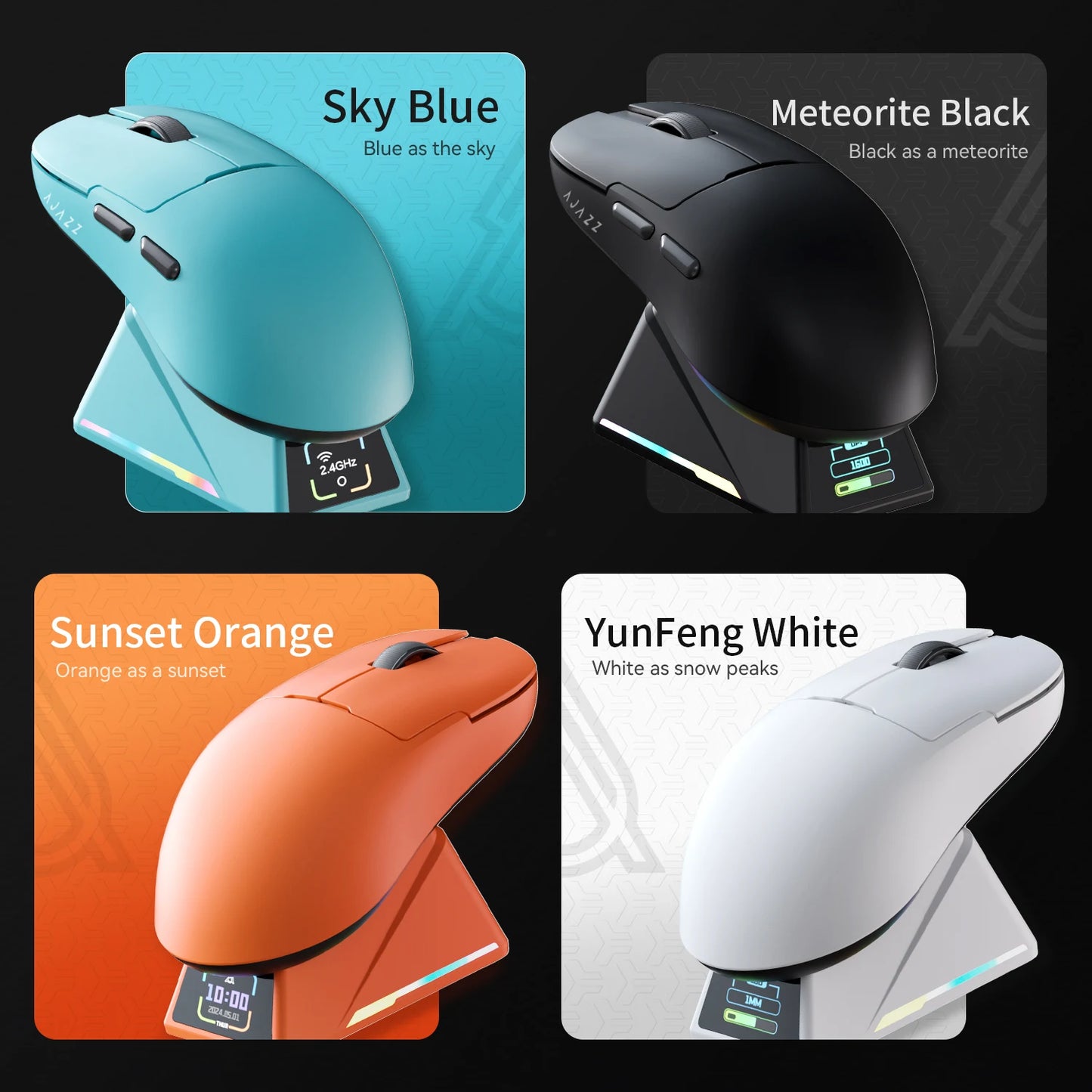 AJAZZ AJ159 APEX Mouse Tri Mode Wireless 8K PAW3950 Sensor Low Latency Gaming Mouse Charge Base Customize Lightweight PC Gamer
