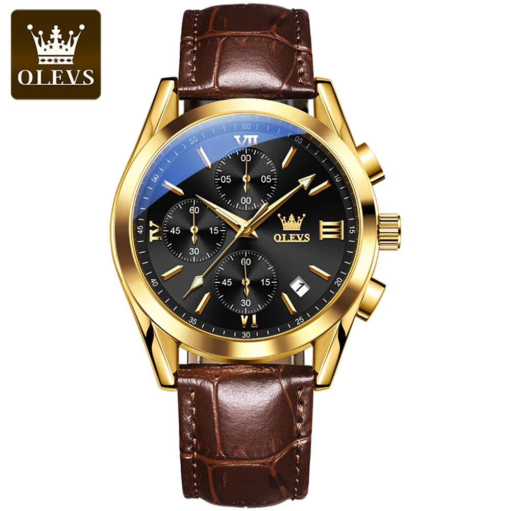 Orologio da polso cronografo da uomo OLEVS 2872 – Cinturino in pelle, impermeabile, lancette luminescenti, movimento al quarzo, stile sportivo di lusso