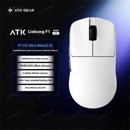 ATK F1 V2 Ultra MAX геймърска мишка, безжична, три режима, PAW3950, двойно 8k, лека ергономична eSports мишка, персонализиран PC аксесоар