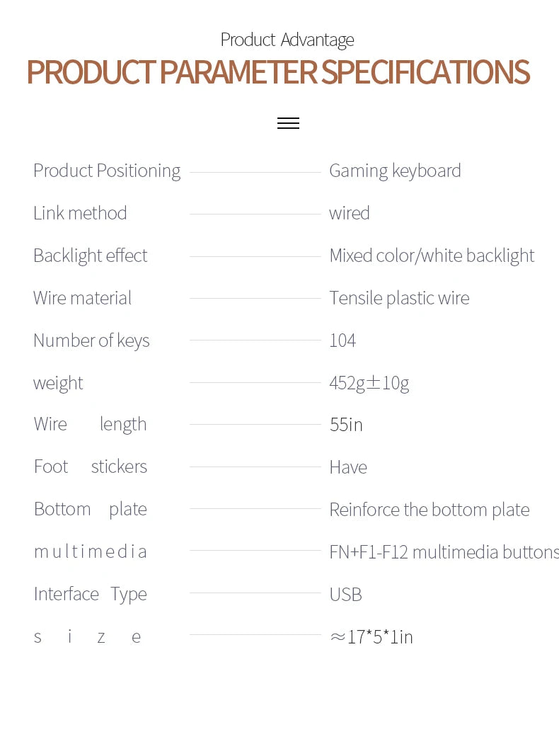 Kabelgebundene USB-Gaming-Tastatur mit Hintergrundbeleuchtung, 104-Tasten-Gamer-Tastatur für Computer/Laptop/PC, ergonomisches Design, Office-Gaming-Zubehör