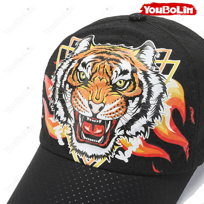 Καπέλο μπέιζμπολ «Outdoor Tiger Face», καλοκαιρινό ύφασμα ταχείας ξήρανσης, σχεδιασμός με πλέγμα και διάτρητα, καπέλο αντηλιακής προστασίας με εθνοτικό μοτίβο