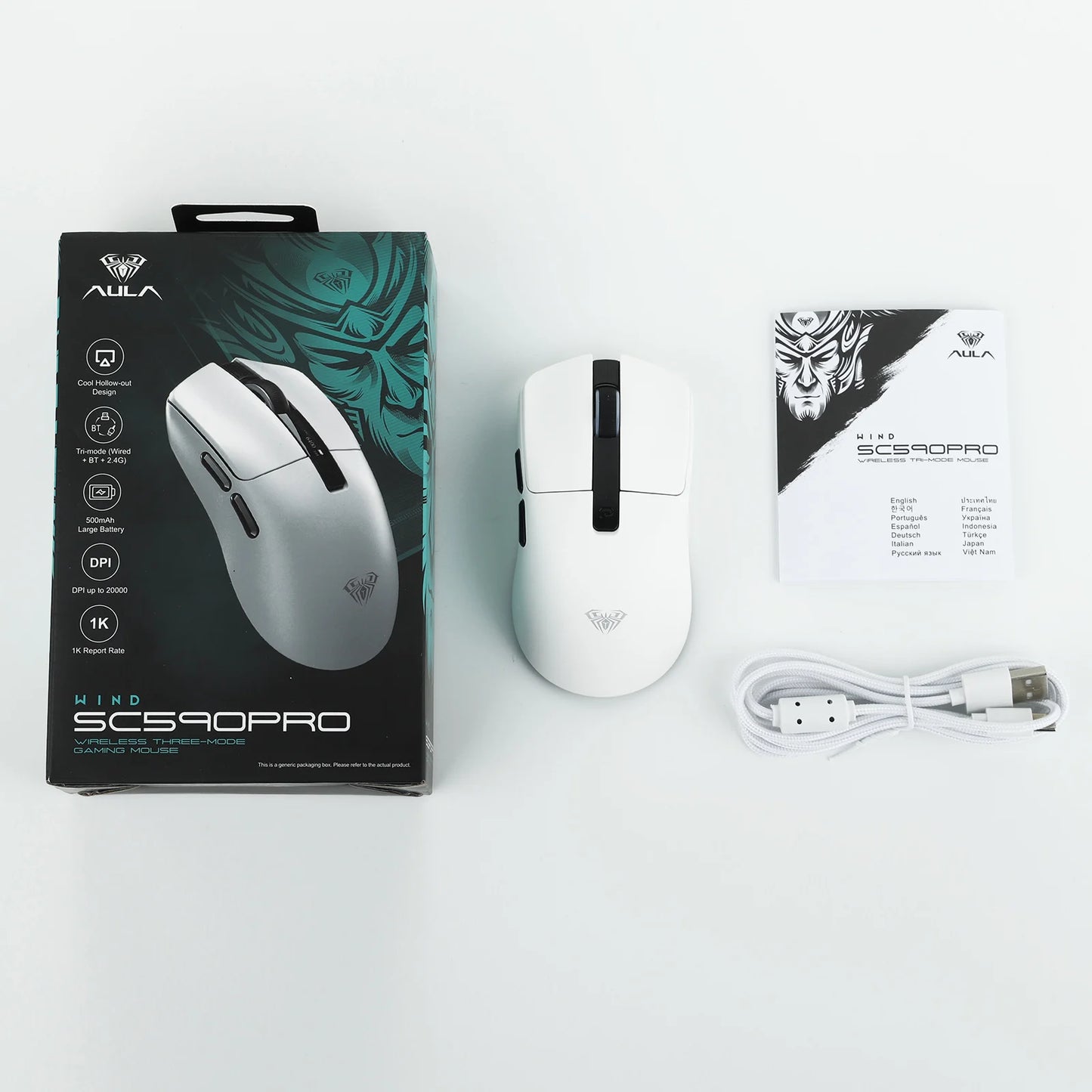 AULA SC590 PRO Wireless Gaming Mouse, Tri-Mode Bluetooth, 2.4GHz & Wired Gaming Mouse, 20000 DPI PAW3311 Sensor, 1000Hz Polling Rate RGB Gaming Mouse