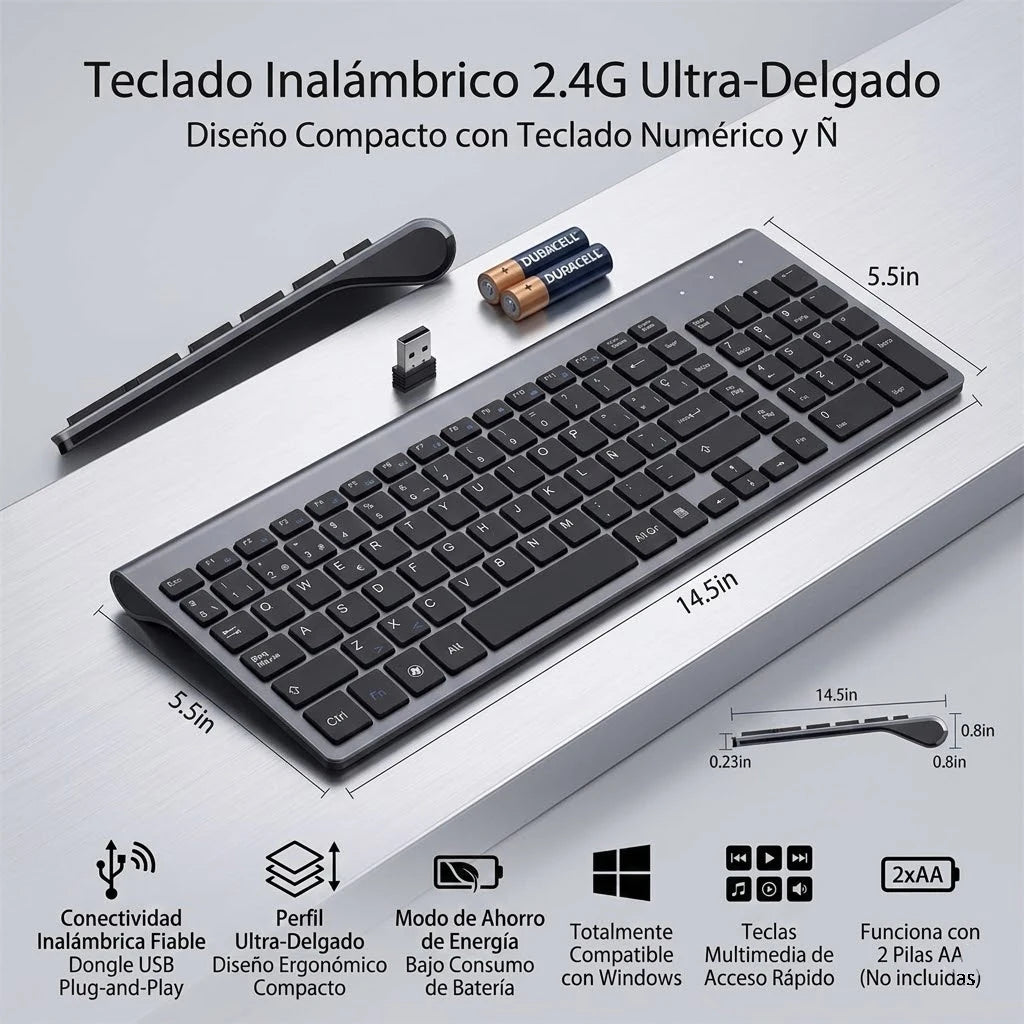 Spanish Layout 2.4G Wireless Keyboard Ultra-thin Multimedia Energy-saving Low Noise for Windows 10 Android TV Box