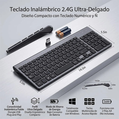 Spanish Layout 2.4G Wireless Keyboard Ultra-thin Multimedia Energy-saving Low Noise for Windows 10 Android TV Box