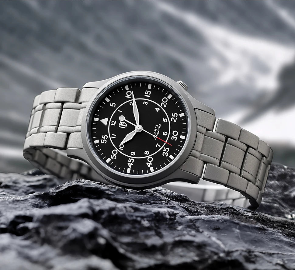 BERNY Titanium herenhorloge met kwartsmechanisme, AR-coating, saffierglas, modieus polshorloge, lichtgevend, VH31, ultradun polshorloge, waterdicht tot 5 ATM