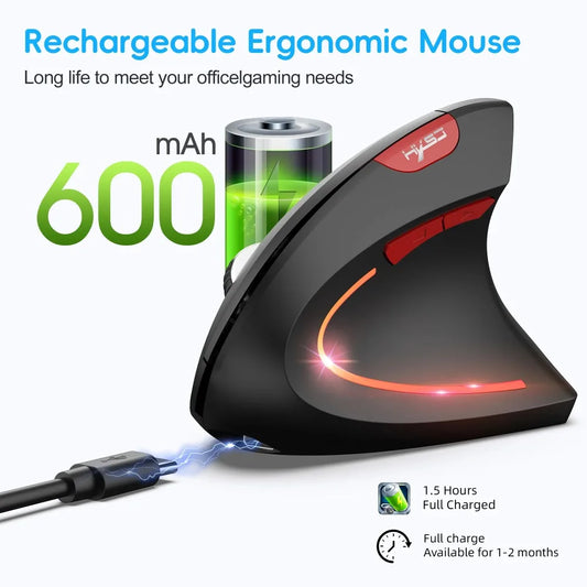 New Dual Mode Wireless Vertical Mouse Bluetooth 5.1 Silent Ergonomic 6 Buttons Type-C 2400DPI Anti-Mouse Hand for Office Laptop
