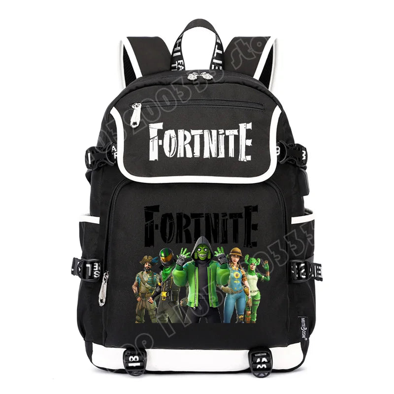 Zaino Fortnites di grande capacità, borsa casual a tracolla con porta USB, unisex, stile anime, cartella per studenti, nuovo regalo di cancelleria elegante