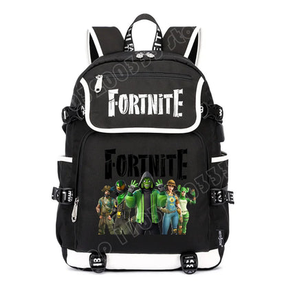 Zaino Fortnites di grande capacità, borsa casual a tracolla con porta USB, unisex, stile anime, cartella per studenti, nuovo regalo di cancelleria elegante