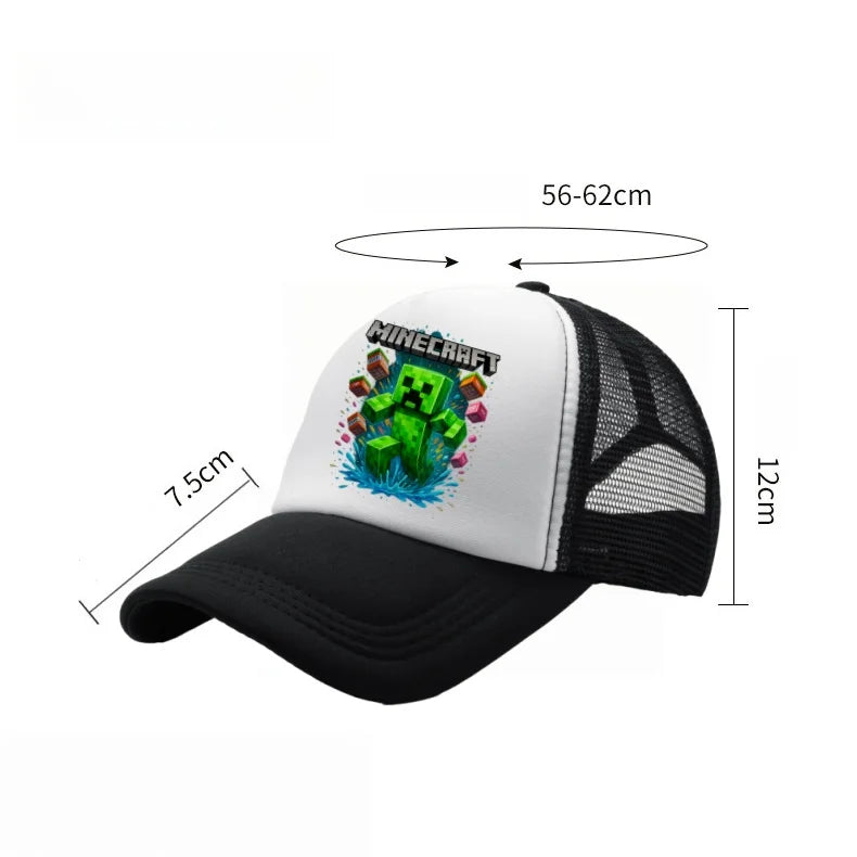 Minecraft Baseball Caps MC Pixel Game Character Print Peaked Adjustable Cartoon Sun Hat Summer Outdoor Mesh Casual Caps Gifts