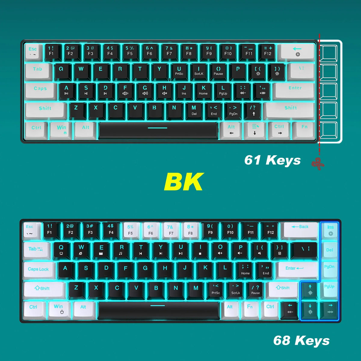 Glo 68 Keys Mechanical Keyboard Ergonomics RGB Backlit LED Hot Swappable Blue Switch Gaming Keyboard for PC Laptop Office