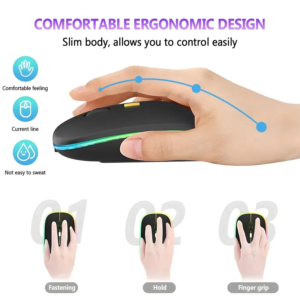 Wireless Mouse Rechargeable Dual Modes Bluetooth-compatible 2.4G USB Computer Mice For Laptop iPad Tablet Notebook Gaming Mouse