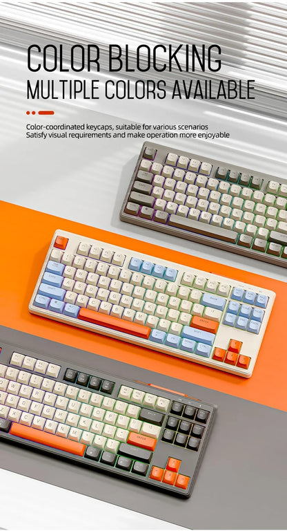 Teclado M87 inalámbrico Bluetooth de doble modo, sensación mecánica, gaming y oficina, silencioso, teclas esféricas PBT, luz arcoíris