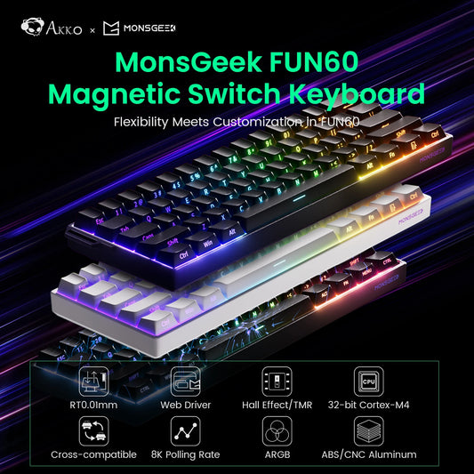 Akko MonsGeek FUN60 mechanische Tastatur mit Magnetschaltern, 60% Gaming-Tastatur, Rapid Trigger 0.01mm, 8K ARGB, HE/TMR Custom-Tastatur