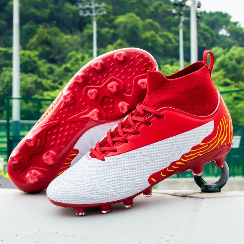 Chaussures de Football noires pour hommes, crampons AG/FG, bottes d'entraînement pour hommes, chaussures de Sport à cheville haute, baskets pour enfants et adultes 35-45