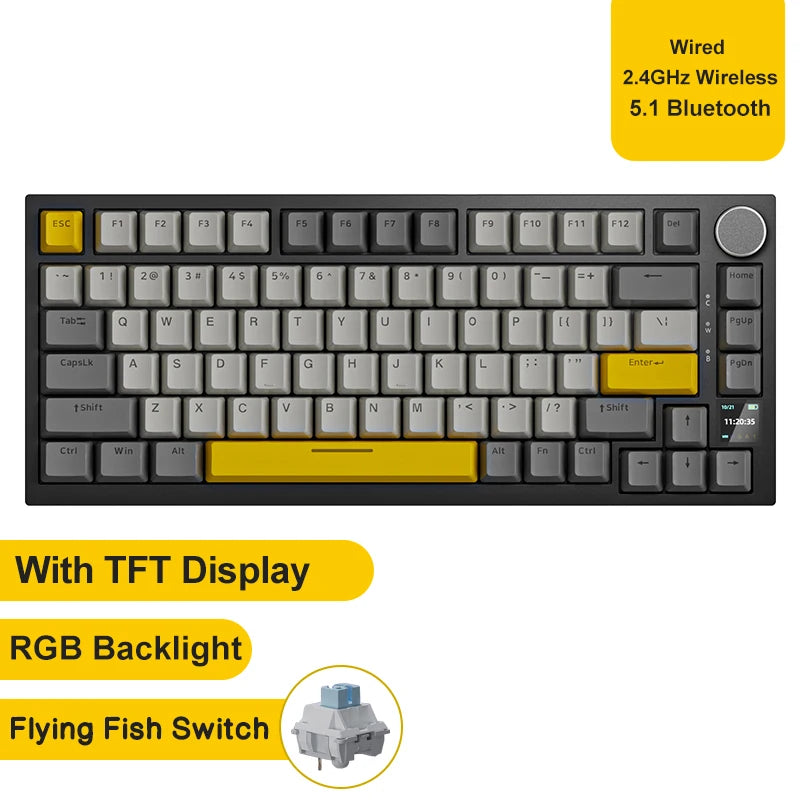 AJAZZ AK820 / AK820Pro Gaming Mechanical Keyboard 75% 82 Keys Wired Single Mode/Bluetooth Wireless Gamer Keyboard for Laptop PC