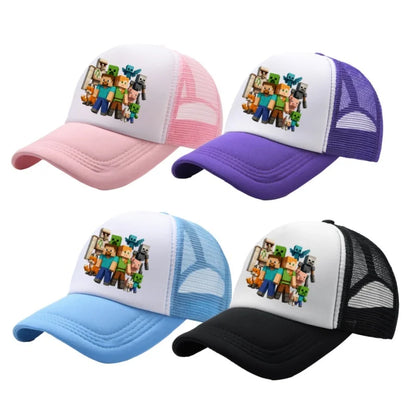 Minecraft Baseball Caps MC Pixel Game Character Print Peaked Adjustable Cartoon Sun Hat Summer Outdoor Mesh Casual Caps Gifts