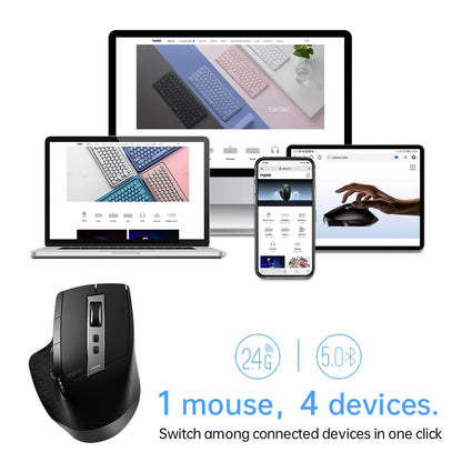 Rapoo MT710L Multi-Mode Rechargeable Wireless Bluetooth Mouse, Ergonomic 4000 DPI Wireless Mouse for Up to 4 Devices with Programmable Buttons