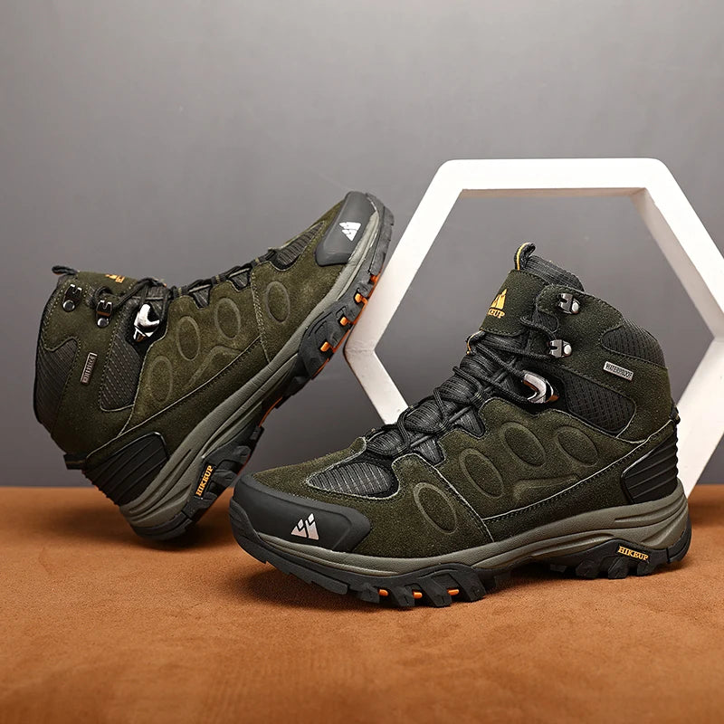 HIKEUP-Bottes de randonnée en daim pour hommes, chaussures de plein air à lacets, bottes de sport chaudes, chaussures de trekking décontractées, non ald, haut, hiver