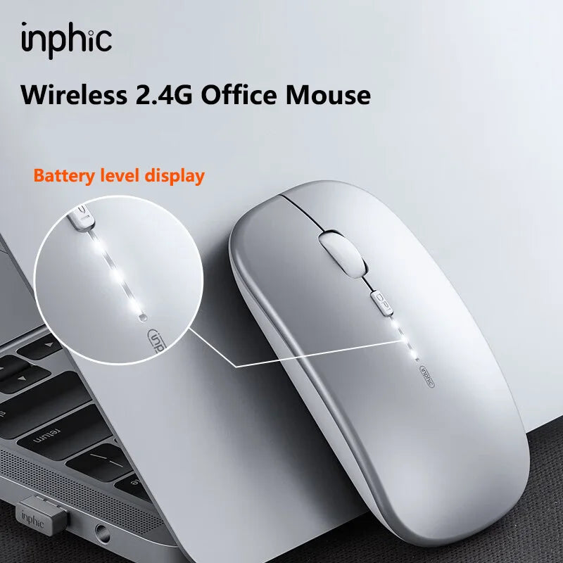 Inphic M1P Rechargeable 2.4G Wireless Mouse Battery Level Display Office Mute Ultra Thin Portable Mouse for Laptop