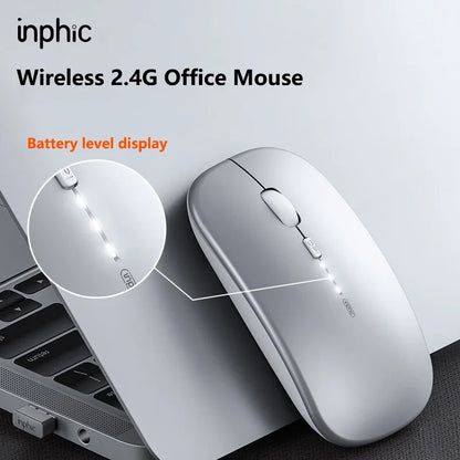 Inphic M1P Rechargeable 2.4G Wireless Mouse Battery Level Display Office Mute Ultra Thin Portable Mouse for Laptop