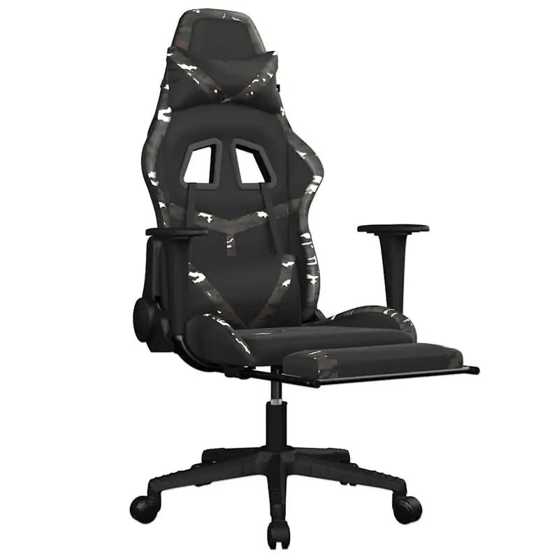 Gaming Chair Massage Footrest Black & Camouflage 67X64X116-127 cm in Imitation Leather, 360° Adjustable Reclining Seat Load Capacity 110 kg