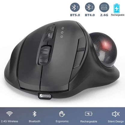 2400DPI Trackball Mouse, 2.4G & Bluetooth Rechargeable Mouse with EVA Case Bag Vertical Ergonomic Mice for Laptop iPad MacBook