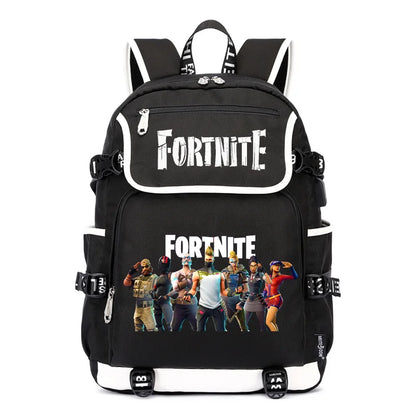 Zaino Fortnites di grande capacità, borsa casual a tracolla con porta USB, unisex, stile anime, cartella per studenti, nuovo regalo di cancelleria elegante