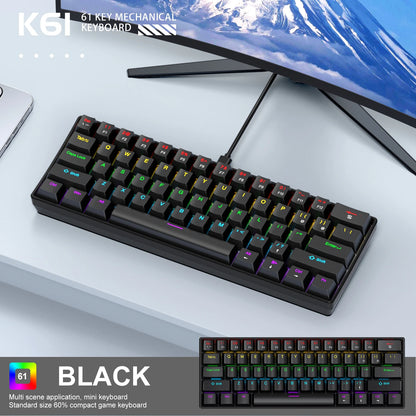 Teclado mecânico gaming com fios APAYADO K61 60% Mini Phantom RGB, 61 teclas, switches vermelhos/azuis, ergonómico, portátil para PC/portátil