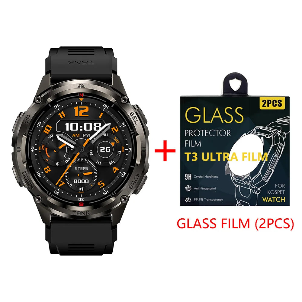 Ceas inteligent KOSPET TANK T3 Ultra 2 pentru bărbați, cu GPS, din oțel inoxidabil, rezistent la apă până la 50 m, IP69K, monitor de sănătate, compatibil cu Android și iOS