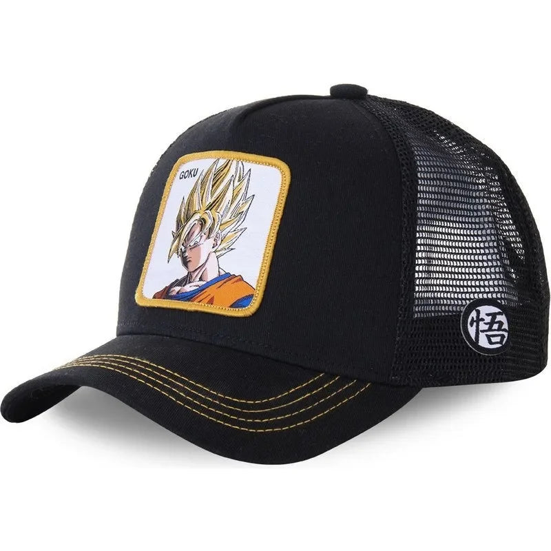 Dragon Ball Buu Goku Cap Summer Travel Peaked Cap Men's Embroidery Hip-Hop Cap Style Sun Visor Adjustable Trucker Mesh Cap