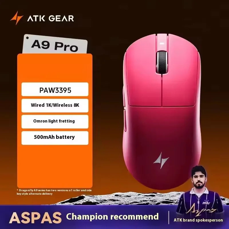 Rato Gaming Sem Fios ATK A9 com Tecnologia NearLink, Ergonómico PAW3395, Tri-Mode Bluetooth de Baixa Latência para Esports e PC