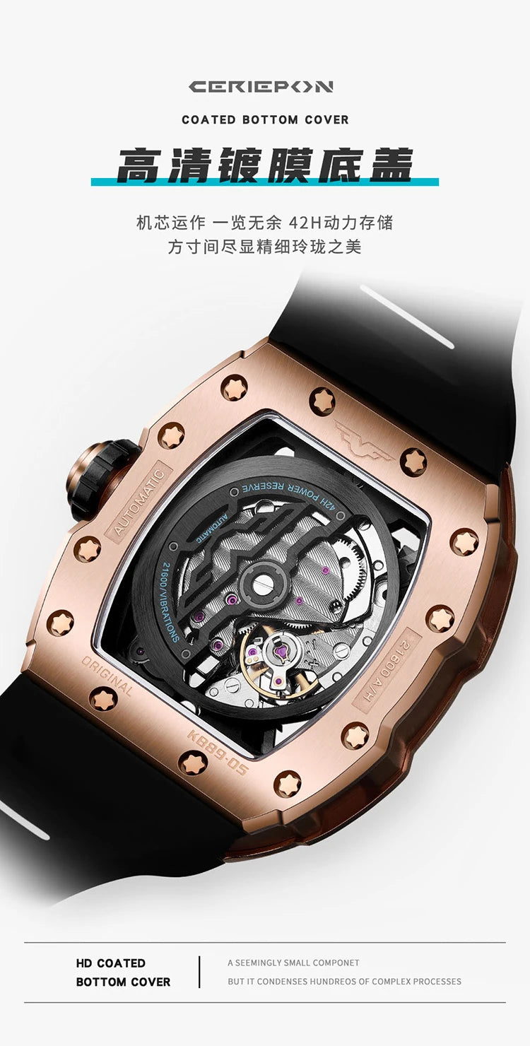 Custom Men's Watch Luxury Automatic Watches for Men High-end Hollow Rose gold Stainless Steel Mechanical Wrist Watch Reloj Clock
