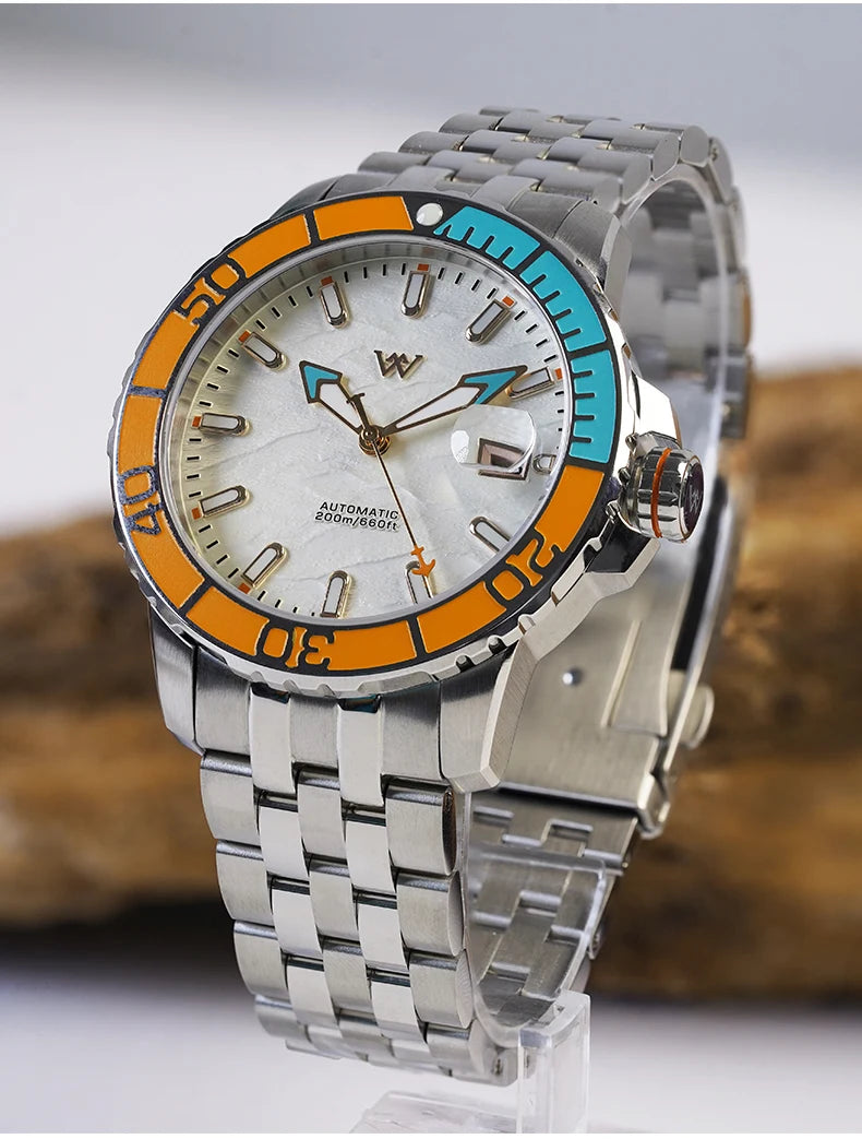 Zegarek WM – automatyczny zegarek mechaniczny NH35 z powłoką antyrefleksyjną, wodoodporny do 200, z szafirowym szkłem – Welly Merck Watch WM206